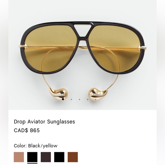 Bottega Veneta Accessories - Bottega Veneta Drop Aviator Sunglasses (Black and Gold)